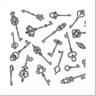 Skeleton Keys Grey and White Palette Posters and Art